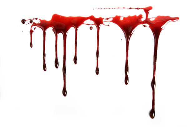 Imagem com fundo branco e gotas de sangue escorrendo.