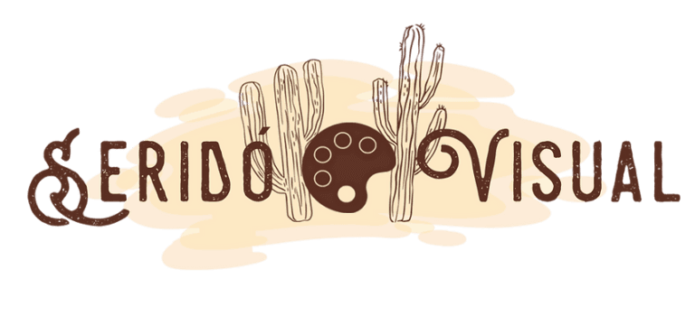 Logo com o texto "SERIDÓ VISUAL" em fundo claro, desenhos de cactos e elementos gráficos.